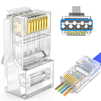 Conectores Modulares Transparentes RJ45 Cat5e Cat6 Cat6a, Conector de Red LAN, Conector de Cable Ethernet, 8P8C UTP, Macho Chapado en Oro, Plástico