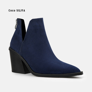 Coco SILIYA – bottines à bout pointu et talon épais pour femme, chaussures en Faux daim, à la mode, automne-hiver, taille 35-40 - Product Image 3
