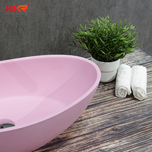 <span class=keywords><strong>Lavabo</strong></span> de superficie sólida ovalada, colorido sobre encimera cuenco, pequeño molde acrílico hecho a mano, color rosa - Product Image 3