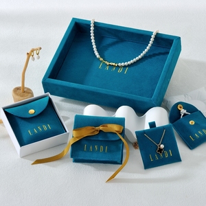 Velvet Custom Logo <b>Thick</b> Jewelry Pouch Metal Snap Button Custom Jewelry Packaging Necklace Pouch - Product Image 1