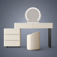 Ensemble de coiffeuse moderne en bois écologique avec miroir LED éclairé réglable et tiroirs de rangement pour chambre, hôtel, appartement