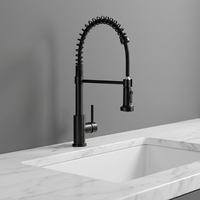 Robinet de cuisine en acier inoxydable noir mat avec douchette extractible, monocommande, design moderne, arc haut, montage sur comptoir, 3 trous, pulvérisation pivotante à 360°