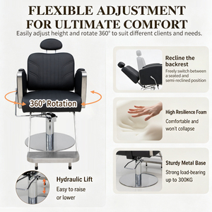 Poltrona da Barbiere Idraulica di Lusso, Girevole a 360°, Reclinabile, in Pelle PU, per Saloni Professionali da <span class=keywords><strong>Uomo</strong></span> - Product Image 2