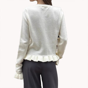 Autumn Winter <b>Long</b> Sleeve Ruffle Hem Knit <b>Cardigan</b> Single Breasted Casual Solid Color Sweater New Arrival Knitwear - Product Image 1