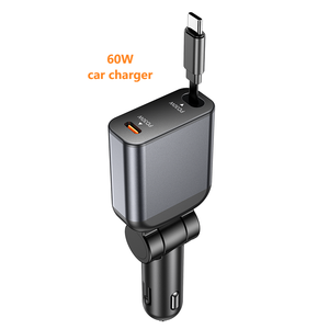 Cargador de Coche Retráctil USB-C PD 20W 60W con Salidas USB A+C, Cargador Conveniente para iPhone y Android, Adaptador de Carga Rápida para Coche - Product Image 1