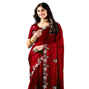 Sari en velours satiné pour femme, design indien Vexotrend, magnifique motif Patola, style traditionnel, idéal pour mariage, Diwali, soirée, infroissable - Product Image 1