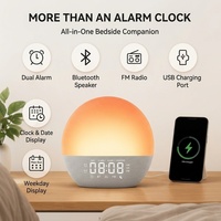 Jam Alarm Simulasi Matahari Terbit dengan Speaker, Alarm Ganda, Radio FM, Suara Alam, Alat Bantu Tidur, Kain Tahan Air IP65