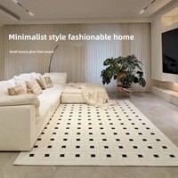 Tapis français crème à motif quadrillé en tissu mélangé noir, blanc et gris, style minimaliste italien de luxe léger, pour salon et près du canapé