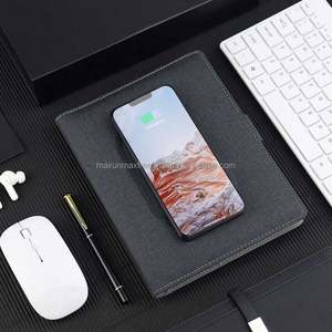 Nouveau carnet A5 à bouton magnétique avec chargeur sans fil, couverture en tissu PVC, idée cadeau d'affaires, coffret cadeau de Noël en cuir - Product Image 5