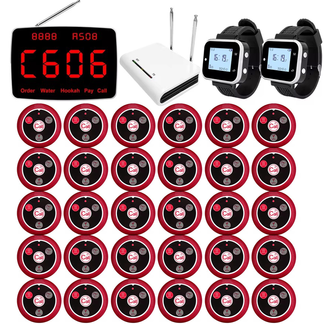 30 Tables Efficient Restaurant Paging System Display 2 Watch Receivers and Signal Amplifier Included