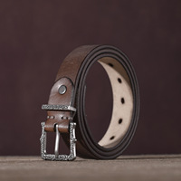 Sabuk Kulit Asli Pria Sabuk Kulit Desainer Sabuk Vintage Gesper Pin Persegi Ukiran Retro Tali Pinggang Aksesori