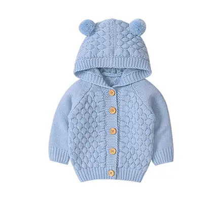 Christmas gifts baby Girls Boys hooded sweater coat Solid Knitted Clothes