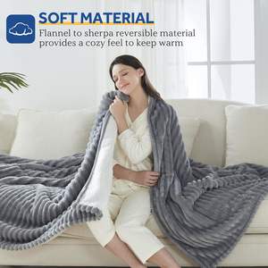 Cobertor elétrico de flanela com nervuras macias para Sherpa cobertor aquecido reversível com 10 configurações de calor - Product Image 2