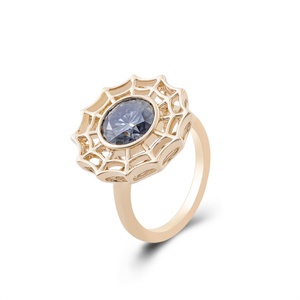Bague de fiançailles en or 10K 14K 18K avec moissanite ronde de taille brillante gris foncé, design unique en filet, bijoux fins - Product Image 1