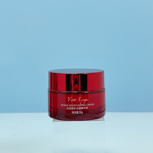 30g 50g Glass Cream Jar Wholesale Red Cosmetic Glass Cream Jar with Plastic Cap for Skin <b>Care</b> <b>Packaging</b> for Beauty Products - Product Image 1
