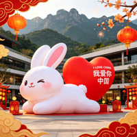 Grand Lapin Gonflable Personnalisé Blanc avec Cœur Rouge, Accessoire de Dessin Animé, Décoration Extérieure Imperméable et Durable pour le Festival de la Mi-Automne