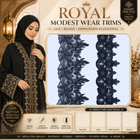 Bordure en dentelle à sequins et perles noires, 100 % polyester, largeur 5''+, motif floral festonné pour ourlet d'abaya à ouverture frontale, idéal pour la couture