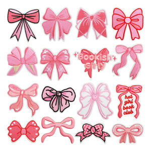 批发粉色可爱蝴蝶结补丁新款少女漂亮粉色蝴蝶结补丁刺绣铁服装卡车司机帽子补丁 - Product Image 1