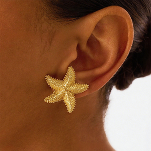 Pendientes de tuerca de estrella de mar chapados en oro de 18 quilates de acero inoxidable 2025, nuevo diseño de verano, pendientes de playa a la moda para regalos - Product Image 3