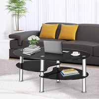 Nouveau Design 2026 Quantité Minimale de Commande 30 Pièces 2026 Vente Chaude Table Basse Ovale Moderne à 3 Niveaux Plateau en Verre Pieds en Acier Rangement Ouvert pour Salon