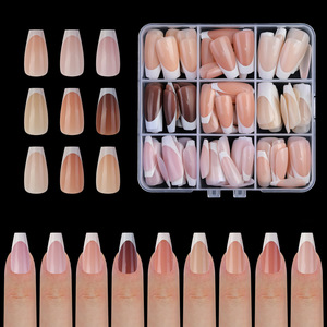 135 pièces, 9 couleurs, <span class=keywords><strong>faux</strong></span> <span class=keywords><strong>ongles</strong></span> à presser moyens, forme amande et carrée, style French - Kit de capsules d'<span class=keywords><strong>ongles</strong></span> en acrylique nude naturel réutilisables pour manucure - Product Image 2