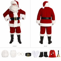 Samt-Plüsch Weihnachtsmann-Anzug, 11-teiliges Komplettset, Premium-Stoff, Sattes Rotes Finish, Vollständiges Zubehör-Kit für Erwachsene