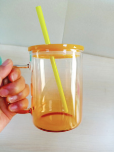 17Oz Blank Colored <b>Jelly</b> <b>Clear</b> Glass Mugs With Plastic Pp Lid and Straw for Sublimation Heat Transfer Printing - Product Image 3