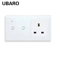 Interruptor de Pared Inteligente WiFi Estándar del Reino Unido Serie 146 y Enchufe Combinado con Panel de Vidrio Templado Compatible con Alexa y Google Assistant