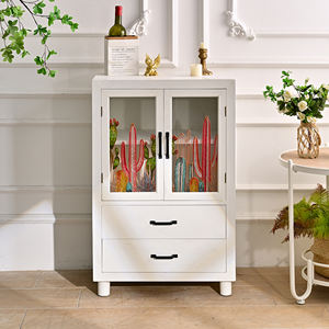 INNOVA White Wooden Farmhouse Modern Durable Storage Drawers Sideboard Cabinet Glass Door Home Accent <b>Furniture</b> Living Room - Product Image 1