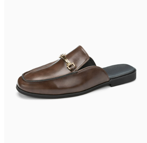Men's Horsebit Buckle <b>Closed</b> Toe Mule Slippers Minimalist Backless Leather Slides <b>Sandals</b> for Young Men Daily Wear Casual - Product Image 1