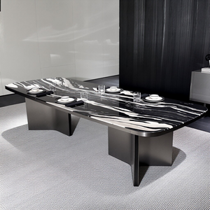 Mesa de Comedor de Diseño Italiano Moderno de Alta Gama, Mesa Rectangular Grande de Lujo con Base de Madera Maciza para Hotel - Product Image 2