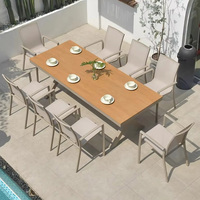Ensemble de table et chaises de salle à manger d'extérieur moderne haut de gamme, avec chaise en maille Teslin et structure en alliage d'aluminium imperméable