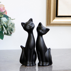 Statues de chats en céramique noire mate, animaux mignons nordiques, décoration d'intérieur, objets décoratifs pour la maison, décoration moderne de la maison - Product Image 5