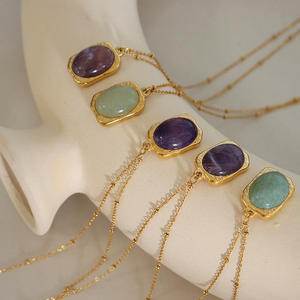 Collar con colgante ovalado de piedra de ágata Natural chapado en oro de 18k, cadena de eslabones de acero inoxidable, gargantilla de ónix, gran oferta europea - Product Image 3