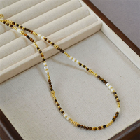 SP Style Minimaliste Oeil de Tigre Pierre Mère Shell Perle Naturelle Collier Ras Du Cou pour les Femmes