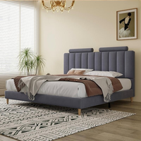 Lit en velours gris foncé tapissé, design italien, cadre de lit queen size avec tête de lit et pied de lit capitonnés à vendre