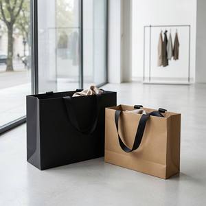 Bolsas de Papel Kraft Negras y Blancas de Lujo en 4 Tamaños con Asas de Listón para Boutique de Ropa, Comercio Minorista, Pequeñas Empresas y Empaque de Regalos - Product Image 3