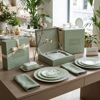 Service de vaisselle en céramique vert pastel moderne, motif chrysanthème, assiettes en porcelaine pour mariages, banquets, traiteur, hôtels, vente au détail