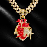 Collier chaîne cubaine avec pendentif cœur, chiffre et lettre en alliage et strass, bijoux de mode hip-hop CZ pour hommes