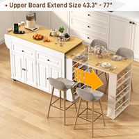 Îlot de cuisine mobile extensible avec table à manger et prise électrique, doté de 2 tiroirs de rangement et de 3 rangées d'étagères ouvertes