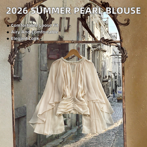 Nouvelle Blouse en Chiffon Imprimée avec Col Perlé, Style Chic Français, Manches Convenues, Taille Froncée Élégante, Chemise Blanche – Collection Été 2026 (Vente en Gros) - Product Image 2