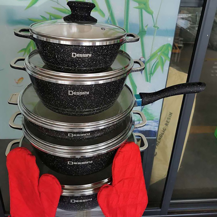 2021 Новый кастрюля из пищевого алюминия Десси, 12 шт., литье под давлением, гранит, керамика, антипригарная, кастрюля из гранита