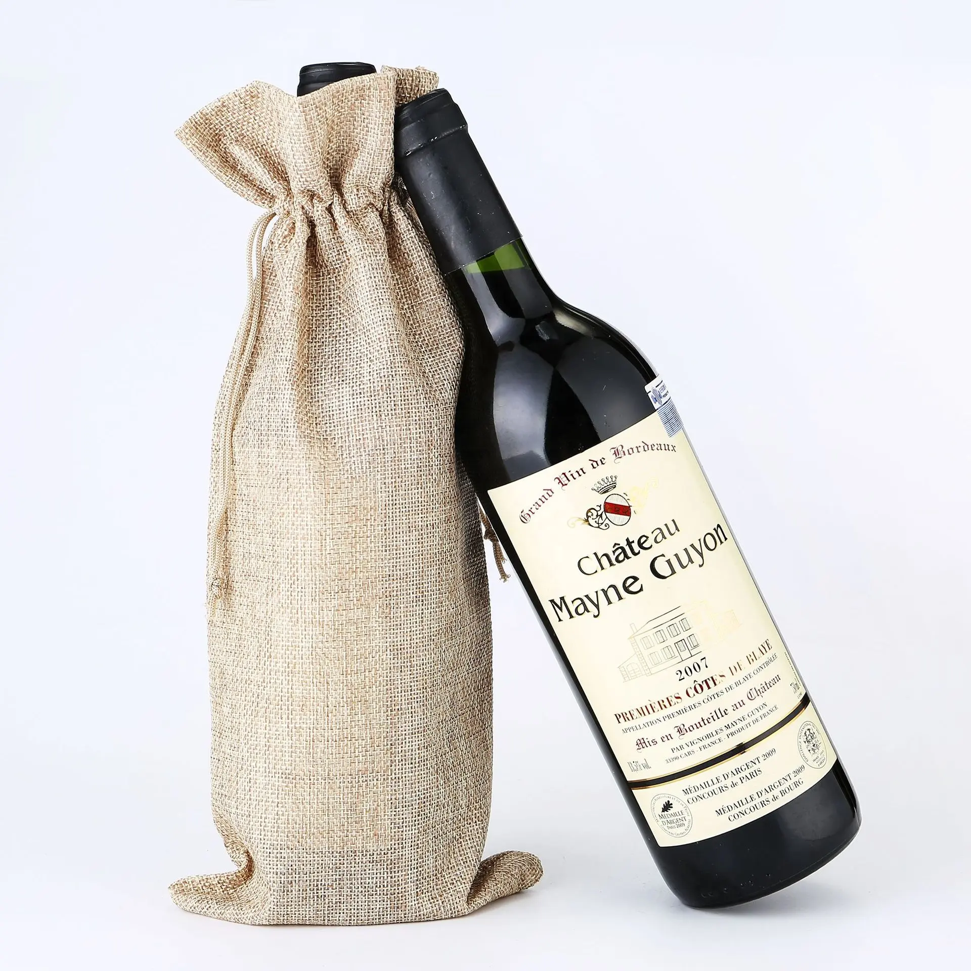 ใหม่ล่าสุดสไตล์ Burlap กระเป๋า,ที่ไม่ซ้ำกัน Burlap ถุงไวน์,ถุง Drawstring สำหรับไวน์