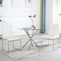 Table à manger ronde en verre Table de cuisine moderne en verre avec 4 pieds chromés Table de salle à manger et ensemble de chaises pour la maison Petit espace