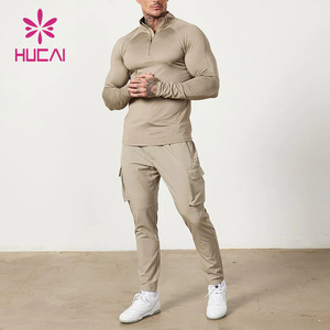 Camiseta Deportiva Personalizada HUCAI, Cuello Alto, Ligera, Ajustada, con Cierre de Cremallera de 1/4, Camiseta de Compresión para Hombre, Manga Larga para Gimnasio - Product Image 4