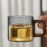 Lot de 150 ml – Tasse à café en verre nordique avec poignée en bois – Tasse à thé vintage pour la maison et le bureau