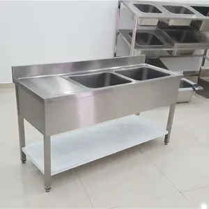Tavolo per lavello in acciaio inossidabile 304 di vendita calda in europa con lavello commerciale a doppia vasca per cucina