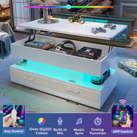 Table basse élévatrice avec rangement pour le salon Petite table basse avec tiroirs en tissu et lumière LED pour la réception des repas