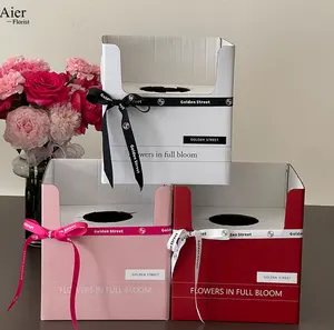 Aierflorist New 24*24*26cm Flower handle box bag Vase flower arrangement Flower bouquet Floral Gift box bag
