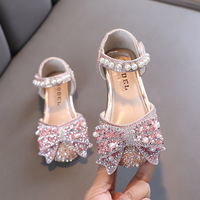 Chaussures de princesse pour filles, sandales à cristaux scintillants avec nœud antidérapant, chaussures pour enfants en bas âge